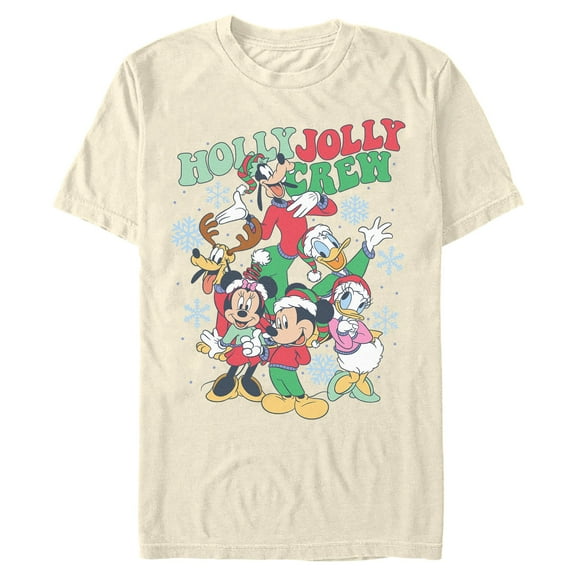 Mens Mickey & Friends Snowflake Holly Jolly Crew T Shirt