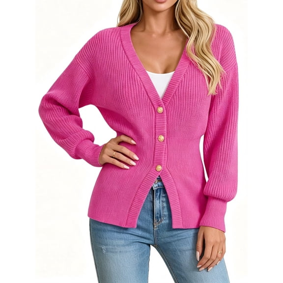 Deep V-neck Women Solid Button Down Slim Knit Cardigan Coat Sweater