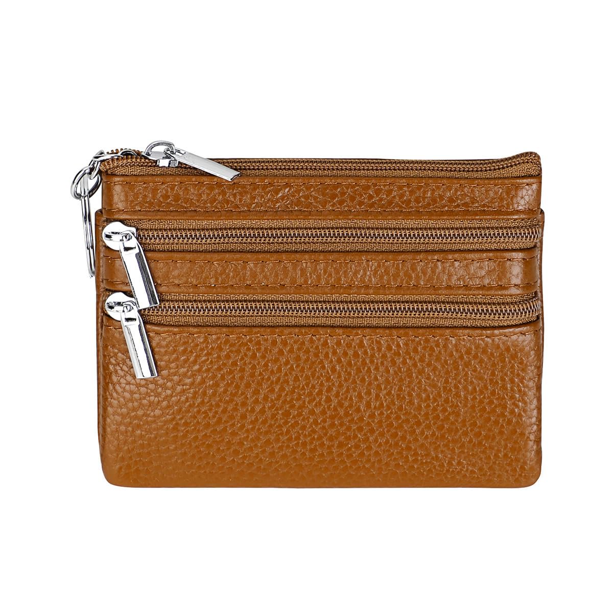 Women s Genuine Leather Coin Purse Mini Pouch Change Wallet with Keychain.
