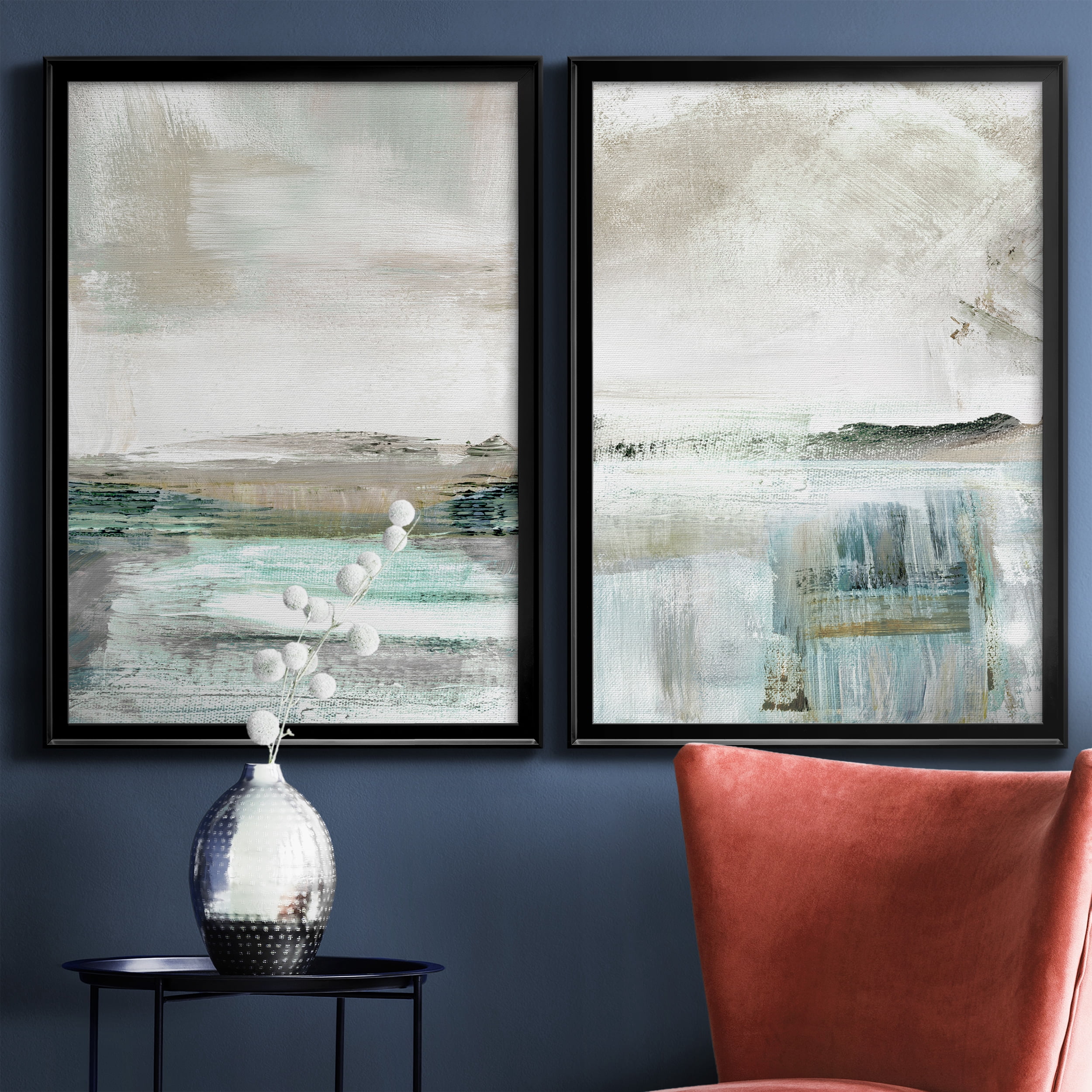 2 Piece Set Summer Teal I Premium Framed Canvas - Ready to Hang - 26.5 x 36.5 Each - Black Frame