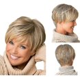 thumbnail image 3 of Perruque de Mode pour Femmes Cheveux Courts Mixtes Graduels avec Frange oblique et Cheveux Partiellement Lisses, 3 of 5