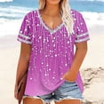 thumbnail image 3 of JTZGDY Plus Size V Neck Splicing Tops for Women Loose Fit Casual Floral Printed Summer Short Sleeve Graphic Tunic Blouse Trendy Oversized Beach Holiday Vacation Tees Shirt A-Purple XXXXXL, 3 of 7