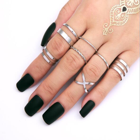 8PCS Vintage Boho Evil Eye Midi Ring Sets Carved Moon Arrow Knuckle Joint Rings 