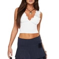 thumbnail image 2 of Raccmtaty Women Lace Tank Top, Sleeveless Tops V-neck Backless Patchwork Slim Summer Clubwear, 2 of 9