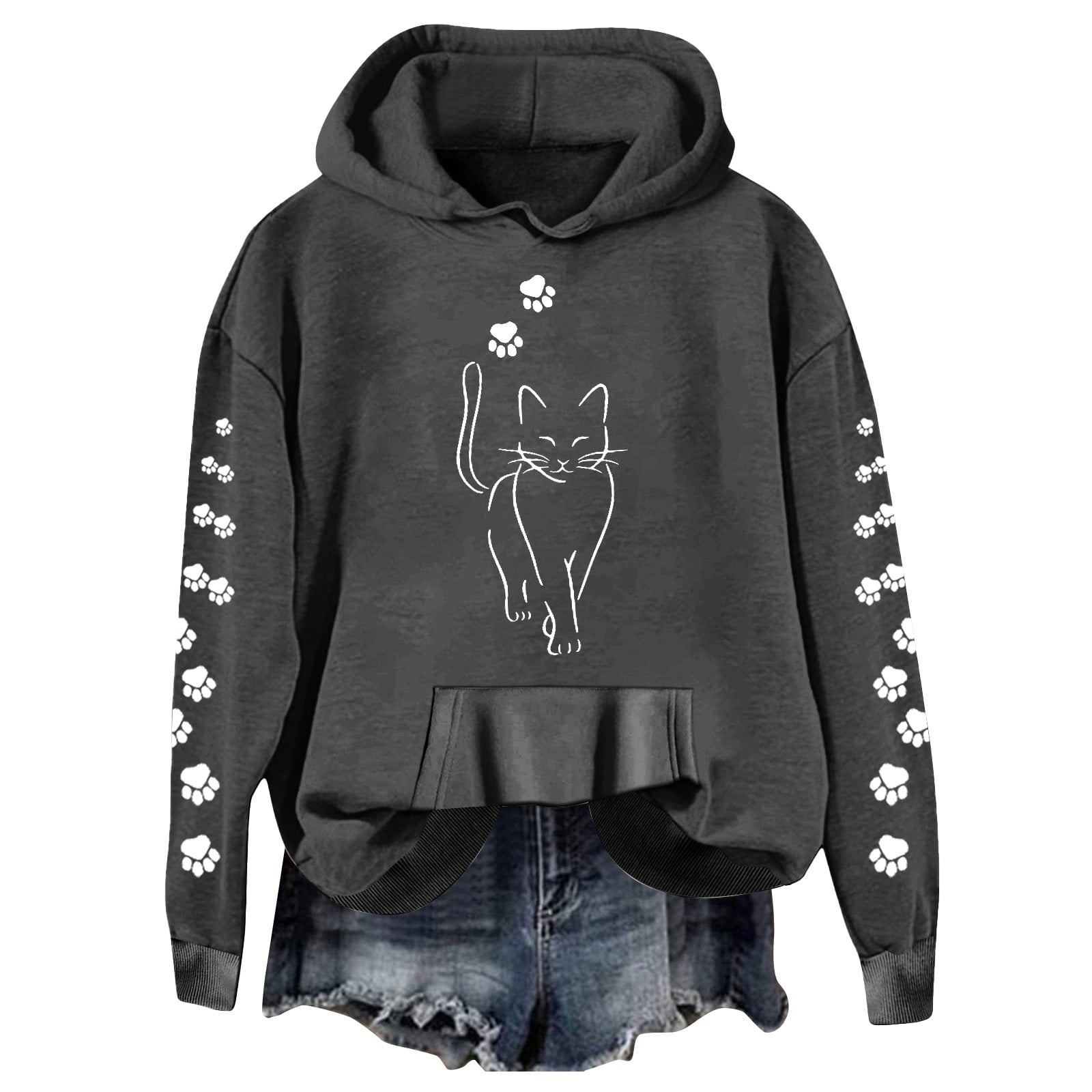 Wyzesi Sweatshirts Sets Women Casual Cute Cat Graphic Printed
