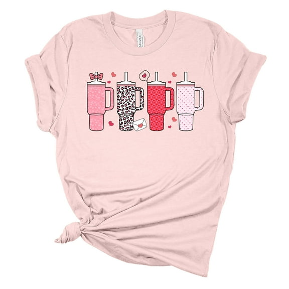 Womens Tumbler Tshirt Valentines Day Cup Colletion Short Sleeve T-shirt-Soft Pink-large