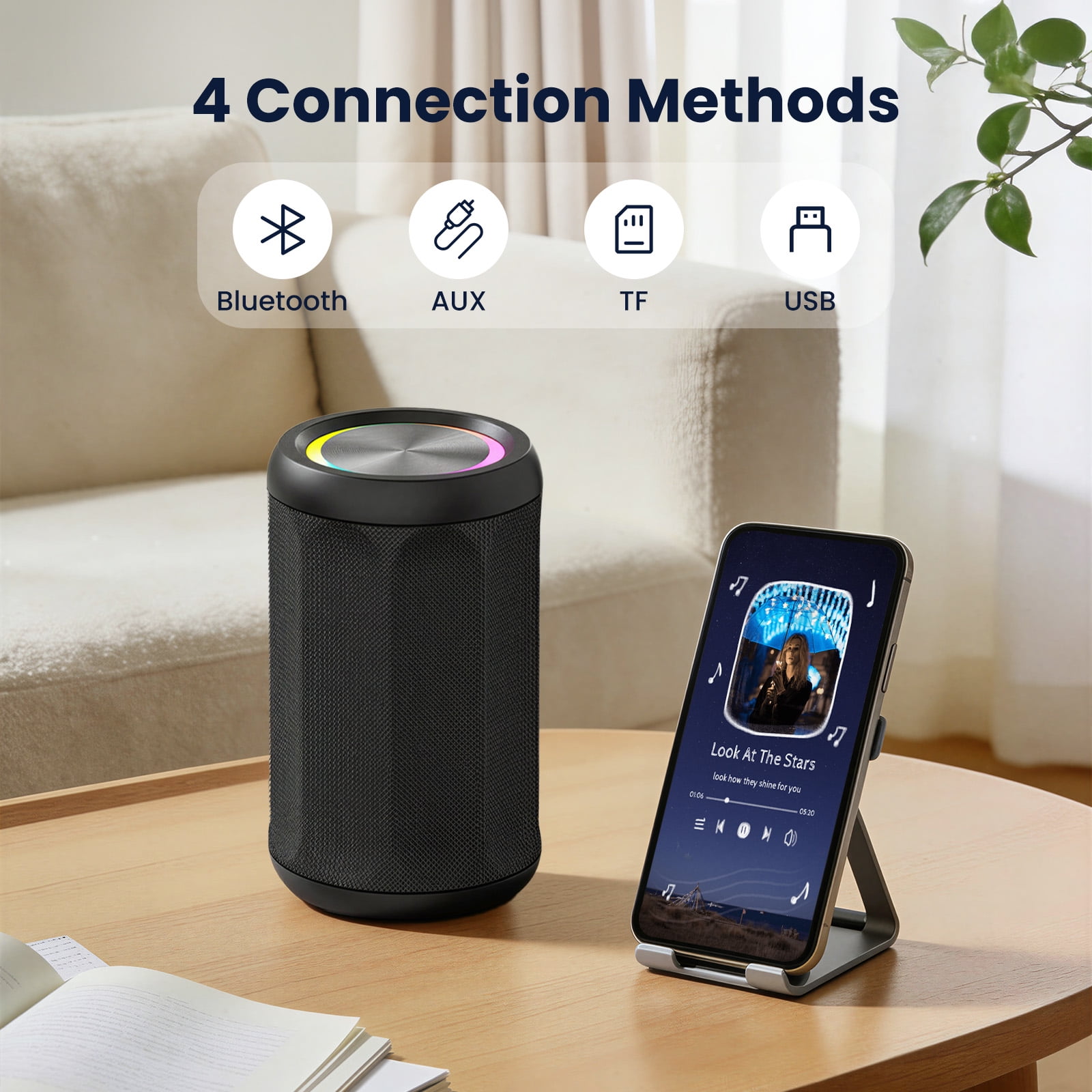 ETEPEHI Portable Bluetooth Speaker, Bluetooth 5.4 Wireless Speaker with Loud Stereo Sound, 20H Playtime, IPX5 Waterproof, Home/Party/Outdoor/Beach (Black)