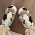 thumbnail image 4 of Pantuflas de vaca para mujer y hombre, pantuflas de interior con estampado de vaca peludo de dibujos animados, SDR, 4 of 4