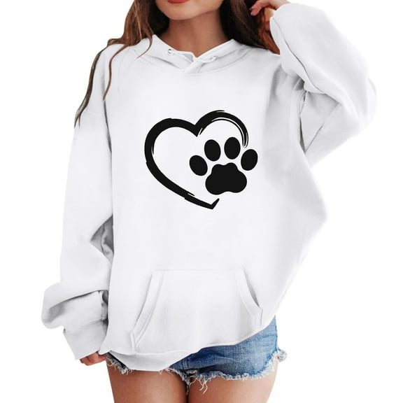 Baggy Sweatshirts for Boys Girls Hoodie Dog Paw Print Cotton Pocket Hoody Sweatshirt Tops Kids Cute Clothing (1-2 Years, White #1)