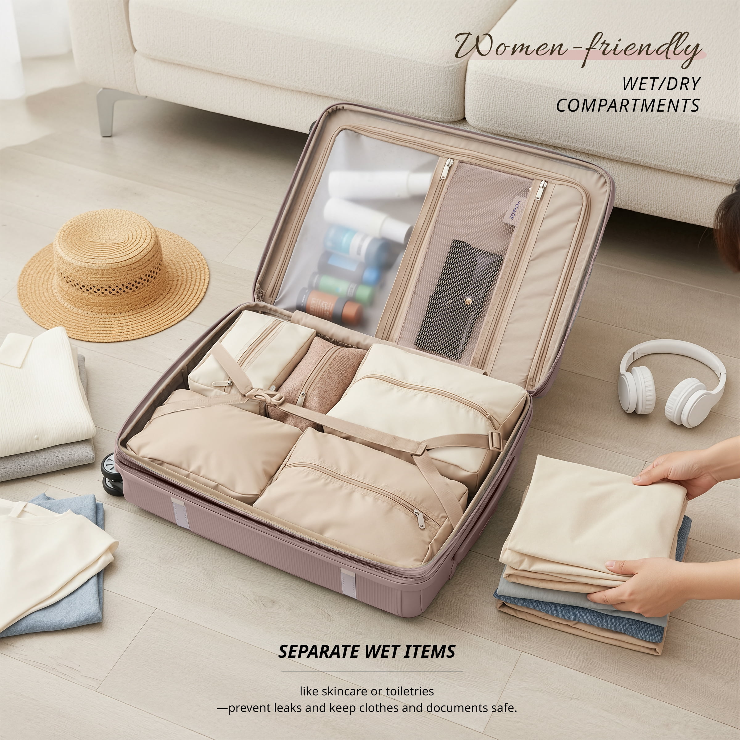VERAGE Florence Hardside Carry-On Luggage with Spinner Wheels, Lightweight Expandable Suitcase with TSA Lock, Artist-Inspired Stylish Travel Luggage for Women, 20-Inch, Rose Blush