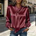 thumbnail image 6 of APEXFWDT Women's Long Sleeve Satin Dress Shirt Elegant Bow Tie Blouse Work Business Casual Office Shirt,M,Wine, 6 of 8