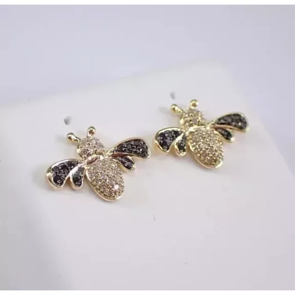 2Ct Round Cut Lab Created Diamond Bee Stud Earrings 14K Yellow Gold Plated