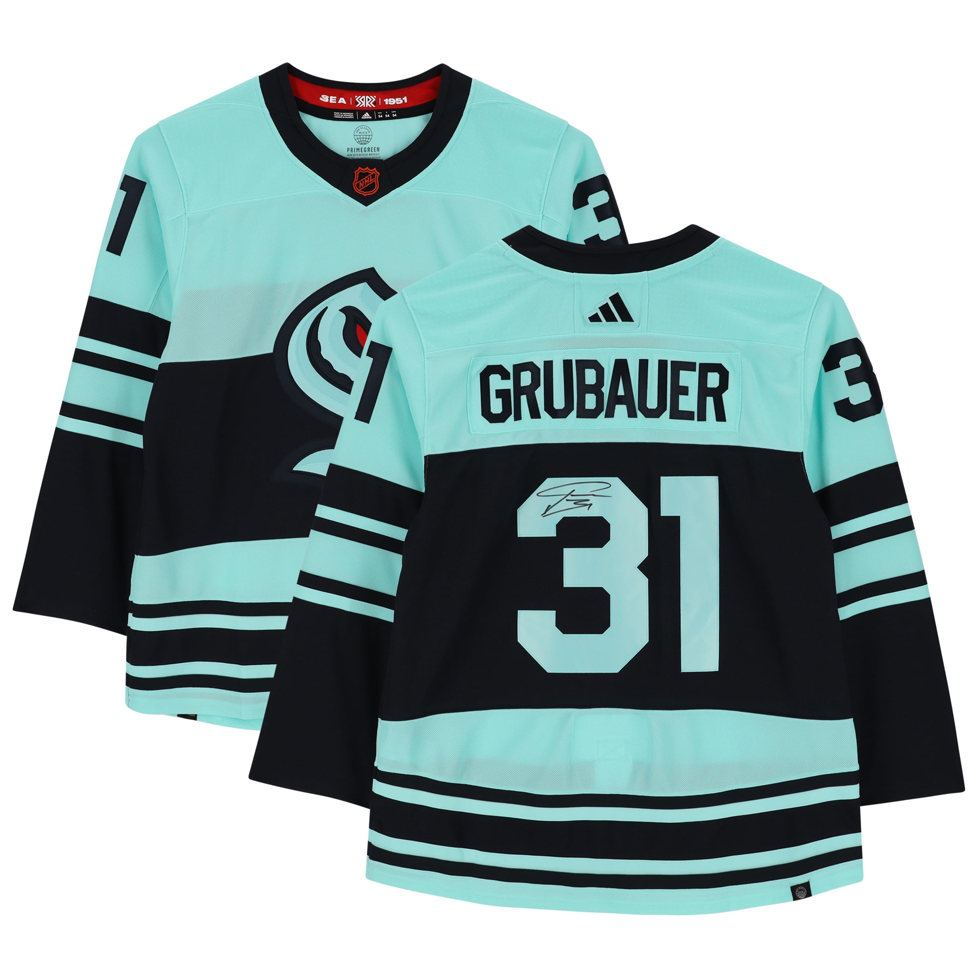 Adidas 2022-2023 Reverse Retro Seattle Kraken Philipp Grubauer #31 Adizero Authentic Jersey, Men's, Size 56, Blue