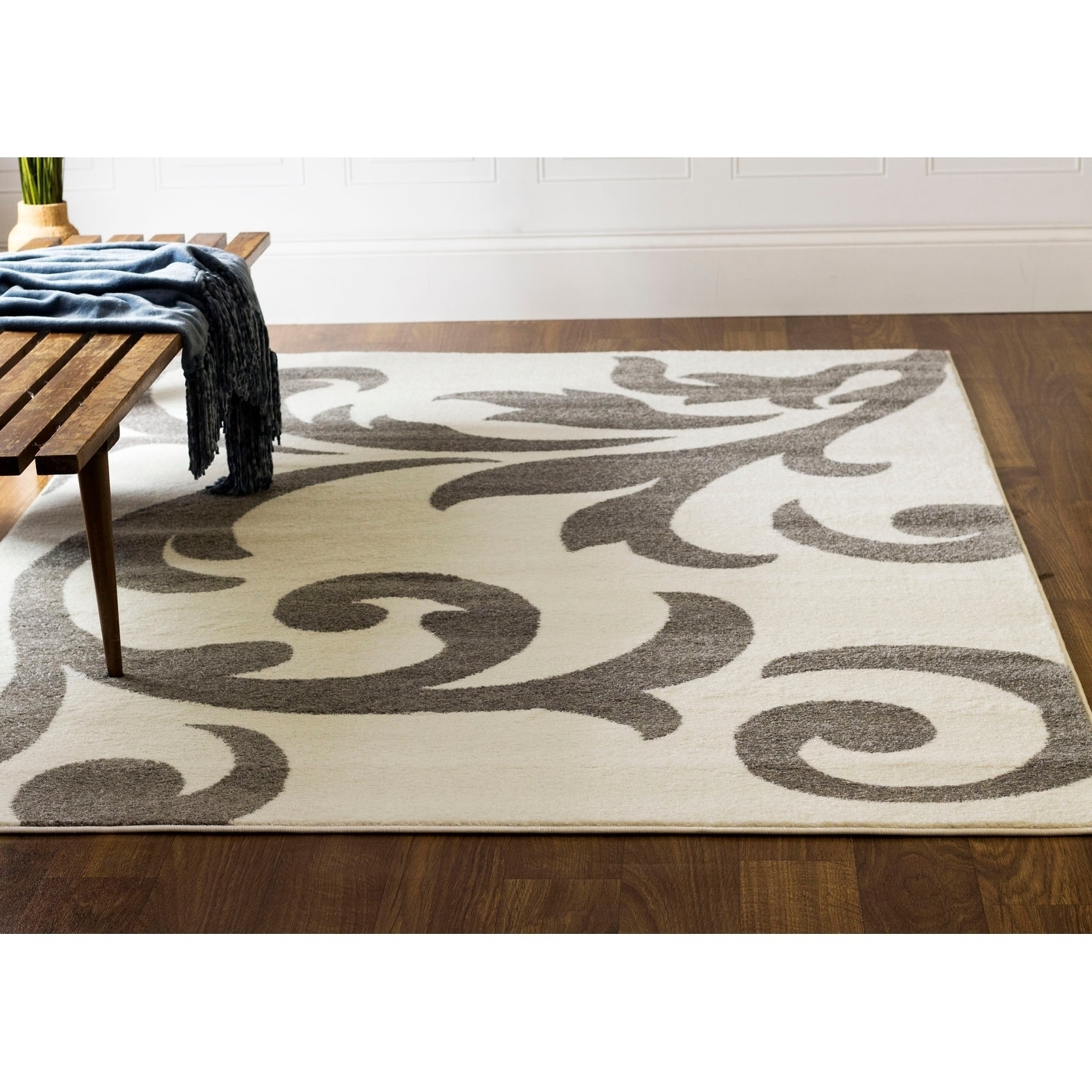 Super Area Rugs, Metro StainResistant Ivory & Black Damask Rug, 8' x