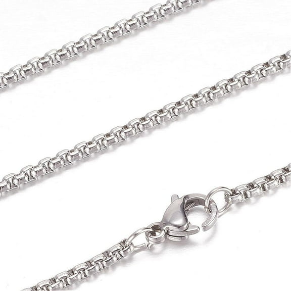 10 pc Tarnish Resistant 304 Stainless Steel box Chain Necklaces with Lobster Claw Clasps Stainless Steel color 19.6 inch(50cm) 2mm