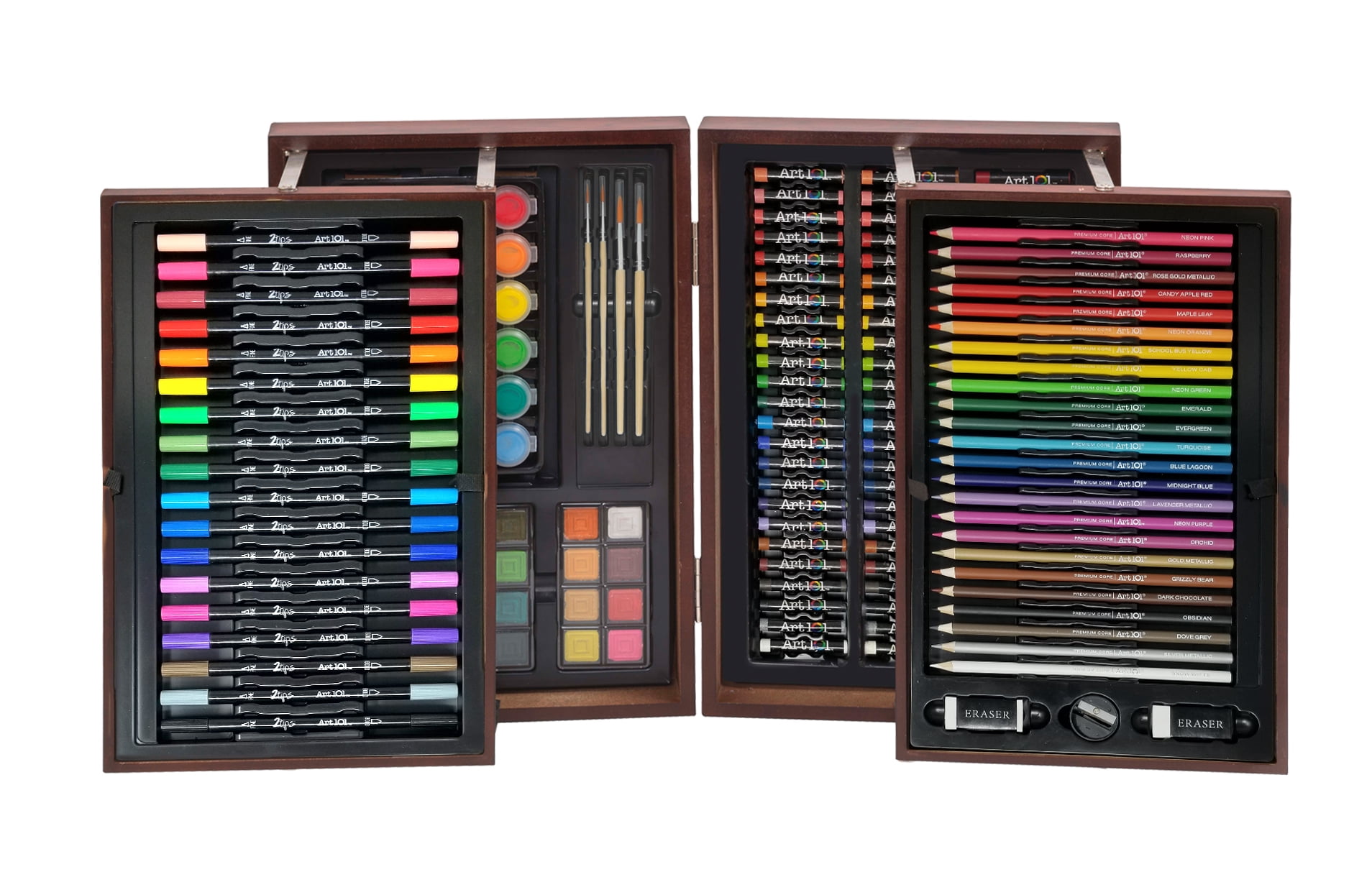 Art 101 Deluxe Multifunctional Art Set / Kit with 168 Pieces in a Wood Case  for Children to Adults