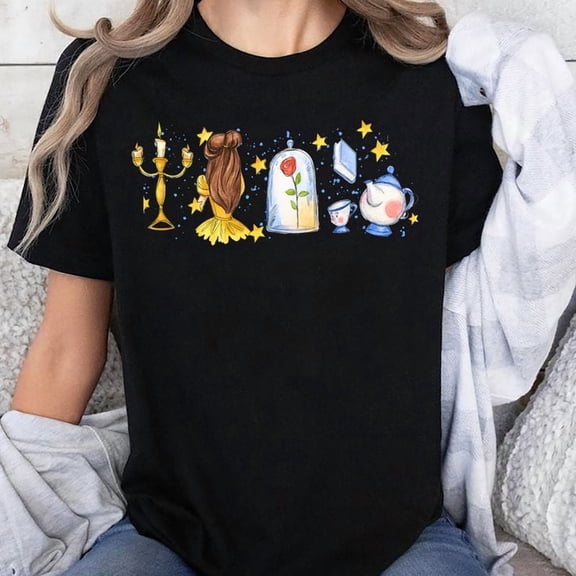 Watercolor Beauty and the Beast Unisex T-shirt, Sizes S-5XL - Gategoo
