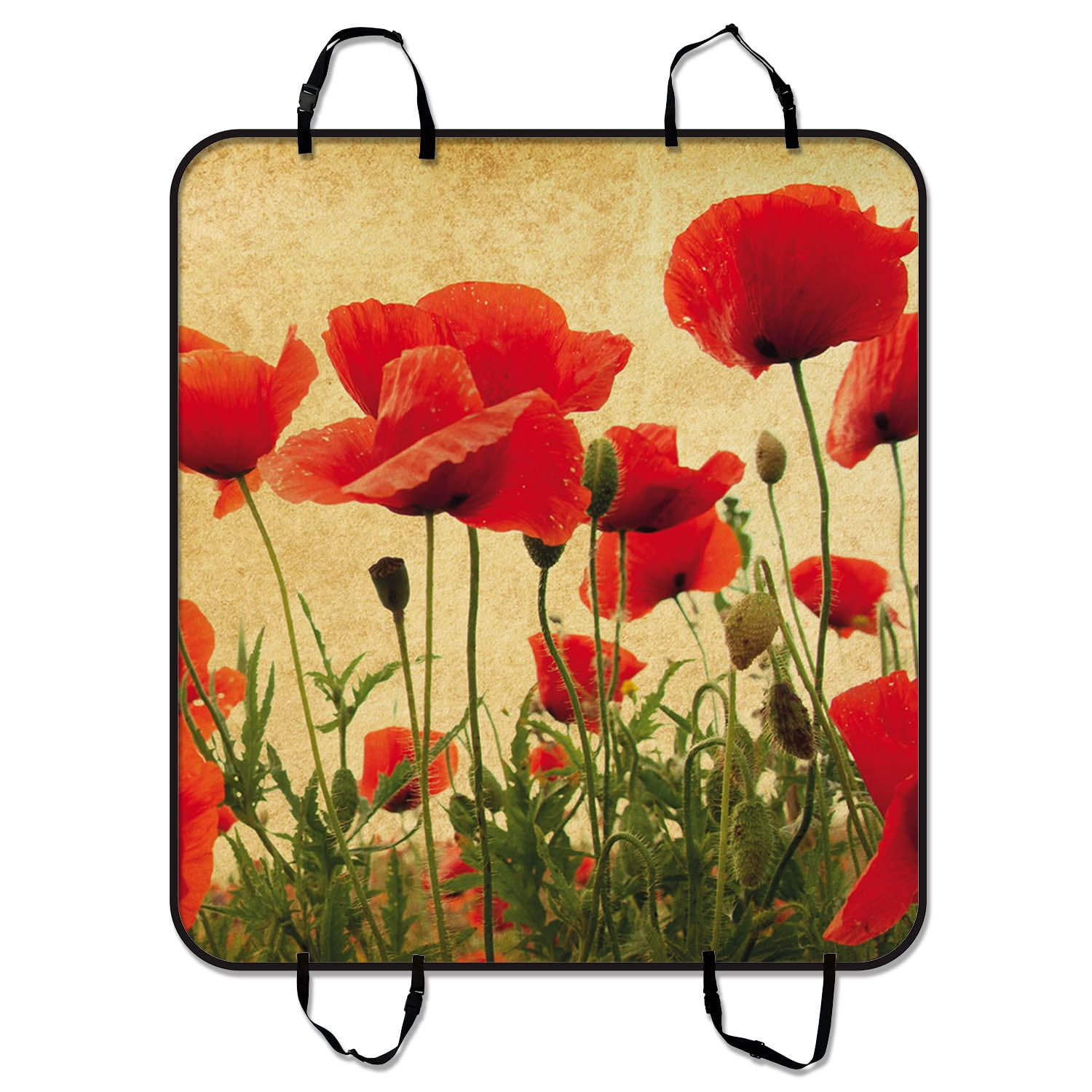 YKCG Vintage Retro Poppy Flower Field Pet Seat Cover Car Seat Cover for