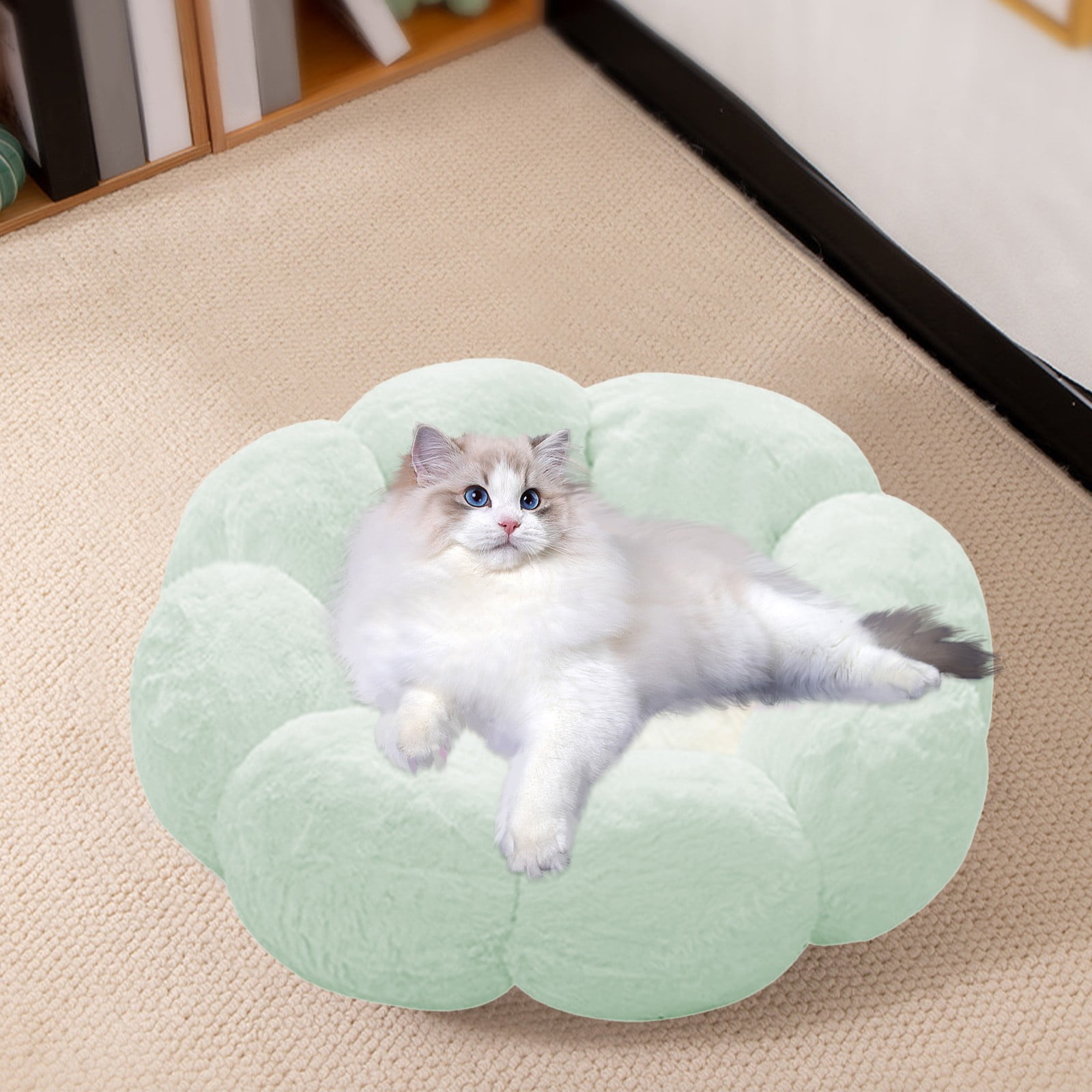 Nebwoak Round Cat Bed Warm Rounded Petals Calming Dog Cats Bed Cuddler Warming Cozy Soft Bed Faux Furs Cushion Bed for Small Medium Dogs and Cats