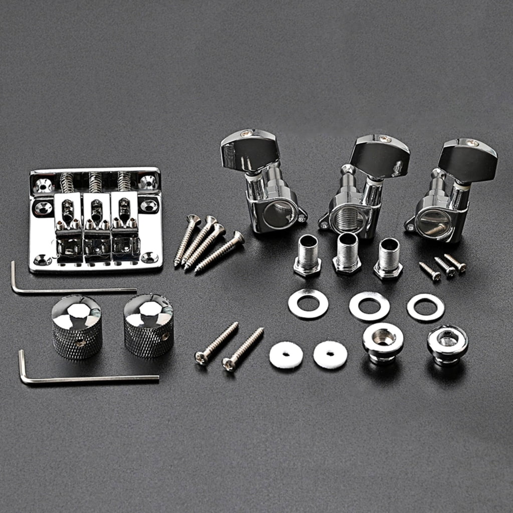 3 String Electric Guitar Bridge Upgrade With Tuning Pegs Control Knobs And Locking Screw Assembly