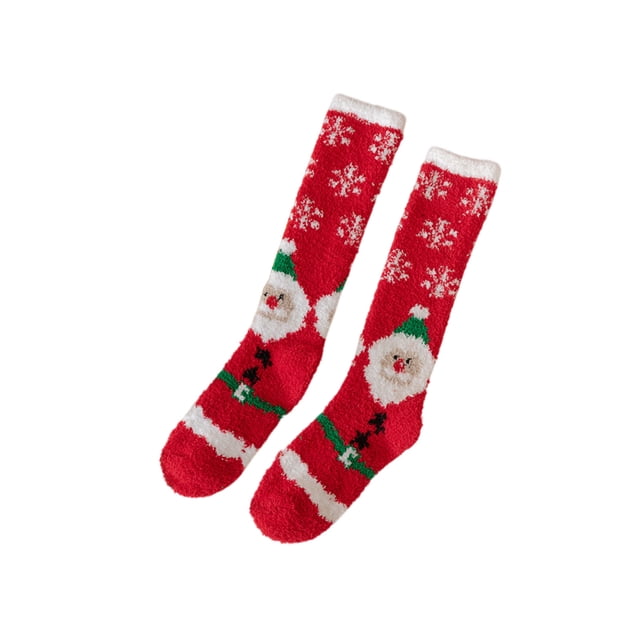 Christmas Socks For Women Knee-High Fleece Stockings With Extra Lining 75% Nylon 2 Pcs Multicolor Holiday Design