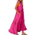 thumbnail image 5 of IUZSOKIL Sundresses for Women Maxi Sleeveless Halter Tie Back Ruffle Tiered Maxi Beach Built in Bra Dress Flowy Pleated Dresses Hot Pink 2XL, 5 of 9