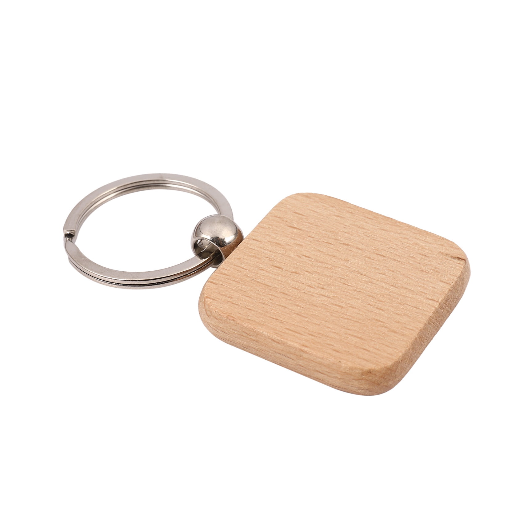 60Pcs Blank Square Wooden Keychain DIY Key Tag Gift