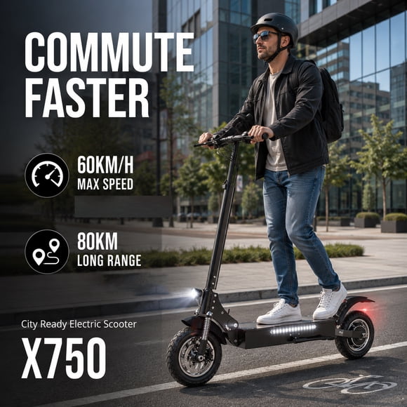 AJOOSOS X750 Electric Scooter, Foldable 60KM/H 80KM Long Range E Scooter Urban Commute