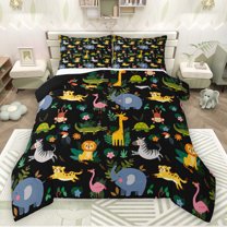 Manfei Yellow Lions Leopard Queen Comforter Set,Wild Crocodile Bedding Sets,Kawai Zebra Pattern Bedding Comforter Set For Girls Boys,Microfiber Bedroom Decor Reversible,3pcs