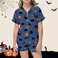 thumbnail image 2 of CAIVO Girls Halloween Pumpkin Ghosts Bats Printed 2 Piece Pajama Sets Lapel Short Sleeve Button Down Shirt With Shorts Children Kids Homewear Sleepwear, 2 of 5