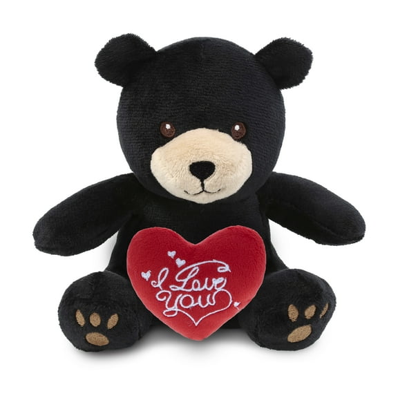 DolliBu I Love You Plush Super Soft Black Bear - Cute Stuffed Animal Black Bear with Red Heart Plush for Valentines, Anniversary, Romantic Date, Boyfriend, or Girlfriend Gift - 6 Inches