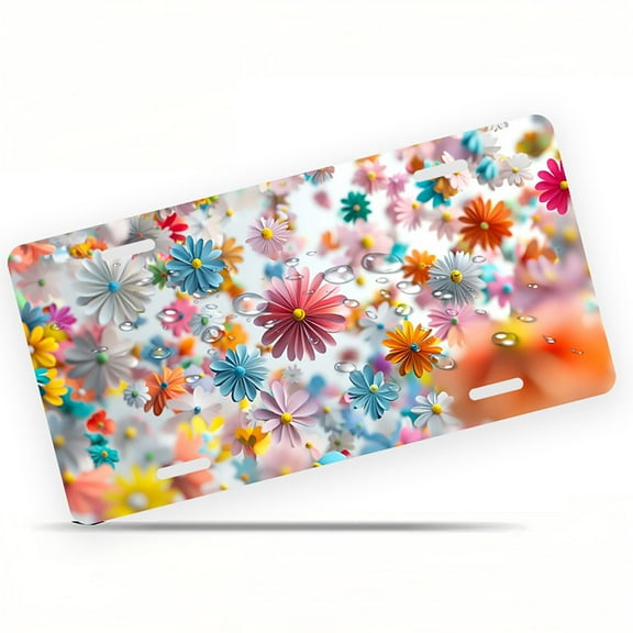 Floating Colorful Flowers Front License Plate, Metal License Plate, Funny Standard Plates Personalized Novelty Decorative For Men/Women/Boys/Girls Car 6×12 Inch