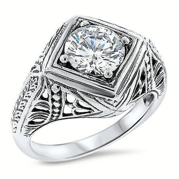 Art Deco Style Filigree Engagement Ring 1.7 Ct Round Diamond 14K White Gold Over