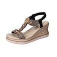 thumbnail image 2 of Women's Low Wedge Heels Summer Dressy Sandals Elastic Ankle Strap Open Toe Flower Shoes Black 7.5, 2 of 7