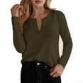 thumbnail image 3 of Otntypg Womens Long Sleeve Ribbed Knit Shirts Trendy Fall Slim Fit V Neck Solid Color Tunic Tees Dressy Casual Soft Comfortable Blouses Army Green S, 3 of 5