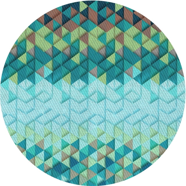 Ahgly Company Tapis Rond Lavable en Machine Intérieur Transitionnel Turquoise Vert, 3 Pieds Rond