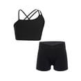 thumbnail image 4 of Raenseen Kids Girls Yoga Workout Outfit Asymmetrical Spaghetti Shoulder Straps Strappy Back Crop Top Black 6, 4 of 9