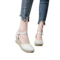 thumbnail image 2 of Lovskoo 2024 Womens Espadrilles Wedge Sandals Platform Closed Toe Ankle Strap Lace Up Summer Shoes White, 2 of 7
