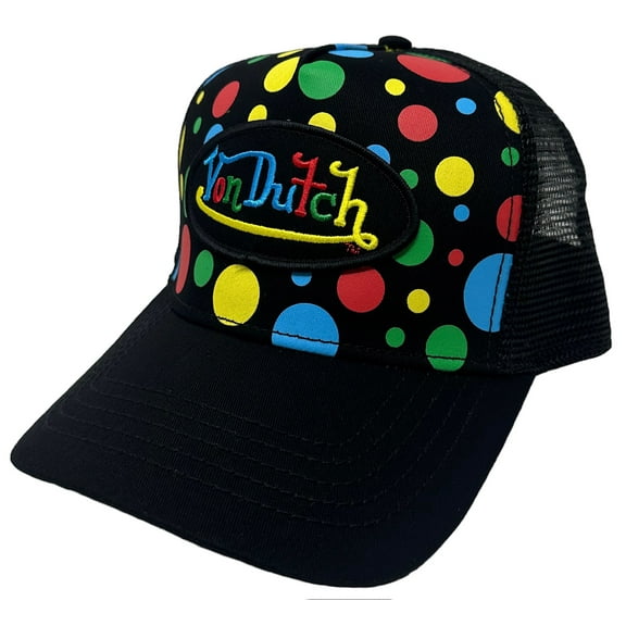 Von Dutch Trucker Hat Black Polka Dot Embroidered Logo Patch Snapback Mesh Cap