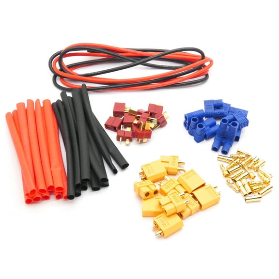 72pc RC Power Connector Kit with Dean's T-Plug EC3 XT60 Connectors Wire Shrink Tube