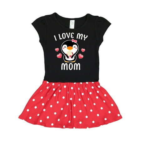 

Inktastic I Love My Mom with Cute Penguin and Hearts Gift Toddler Girl Dress