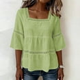 thumbnail image 4 of Craaazy Tops for Women 3/4 Sleeve Relaxed Fit Solid Color Square Neck Cotton Linen Tees for Casual Outings, Summer Vacation, 4 of 6