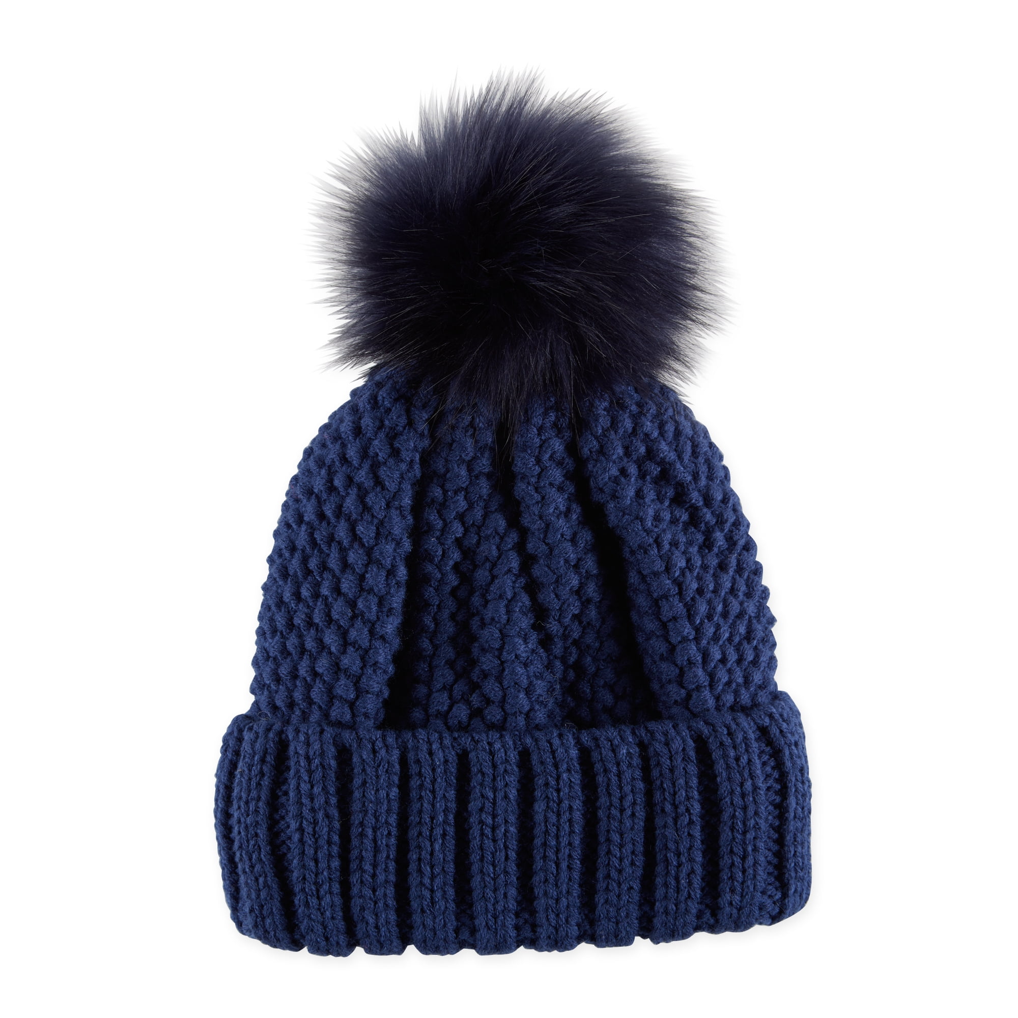 Snap On Pom Pom Beanie, Navy - Walmart.com