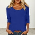 thumbnail image 2 of MIXUE Boho Tops For Women Summer Solid Color Round Neck Long Sleeve Casual Tee Shirts Holiday Wear,Blue,L, 2 of 4
