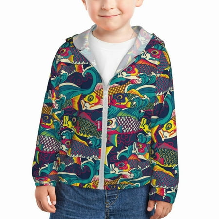 

Lukts Colorful Carp Streamer Print Children s Long-Sleeved Sun Protection Clothing Hooded Sweatshirts for Boys and Girls Outdoor Sports-3 Years