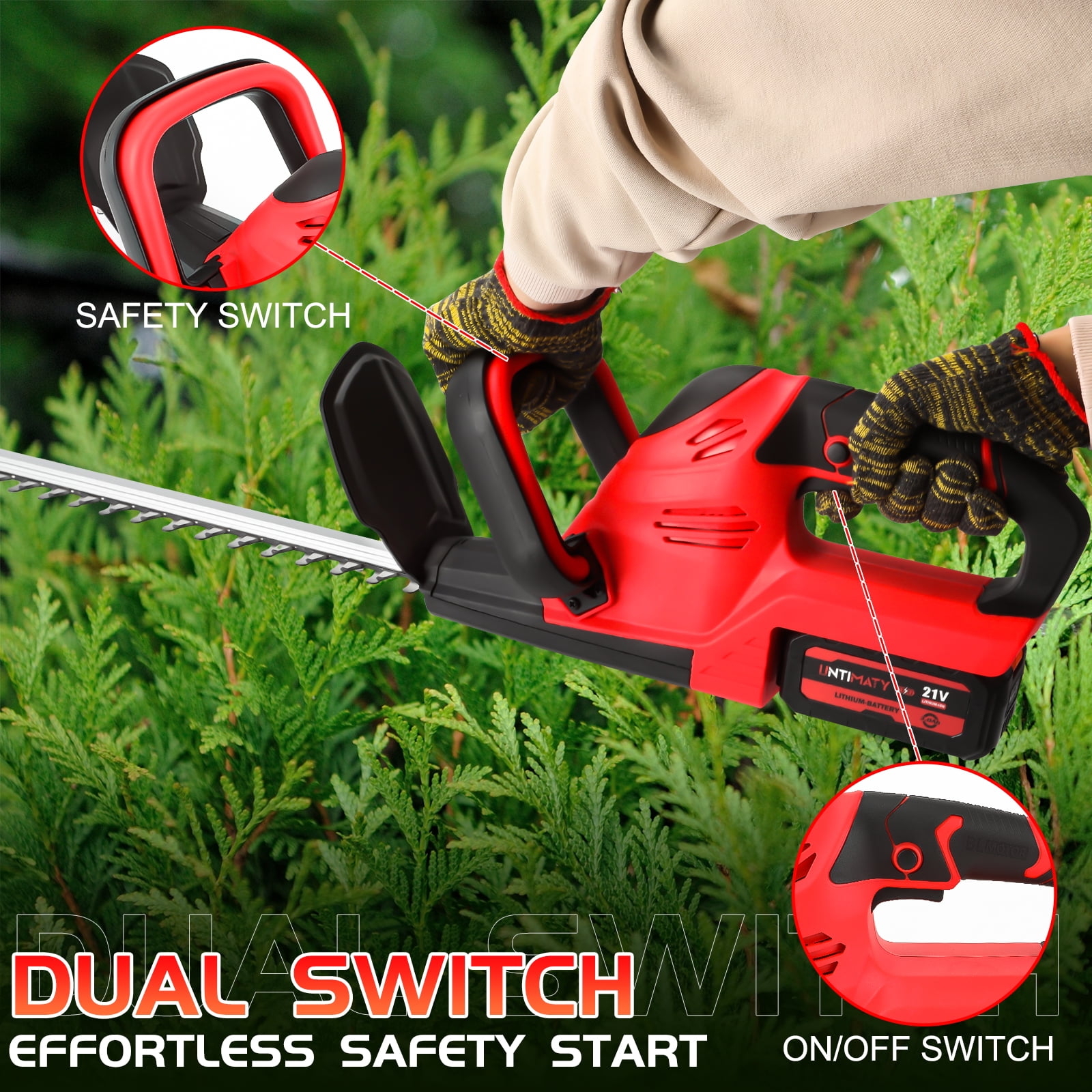 Cordless Hedge Trimmer, UNTIMATY 21V Rechargeable Hedge Trimmer with 22" Double Action Blade, Double Safety Handle, 3.0Ah Battery & Charger, for Shrub Cutting, Trimming