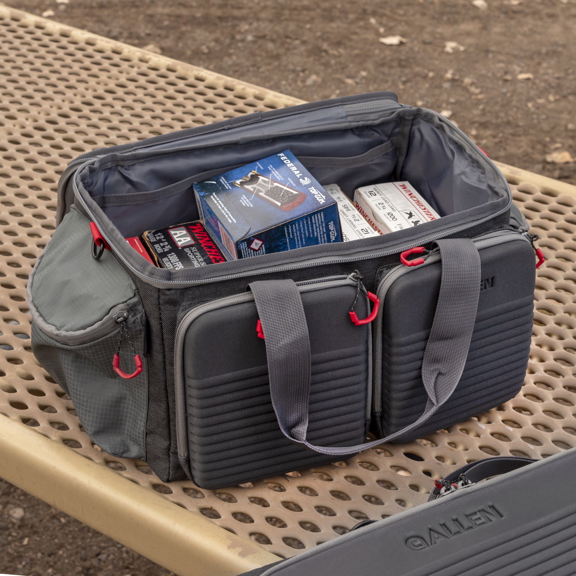 Allen Company Competitor Premium Molded Lockable Range Bag, Internal Tote & Fold-Up Gun Mat, Gray
