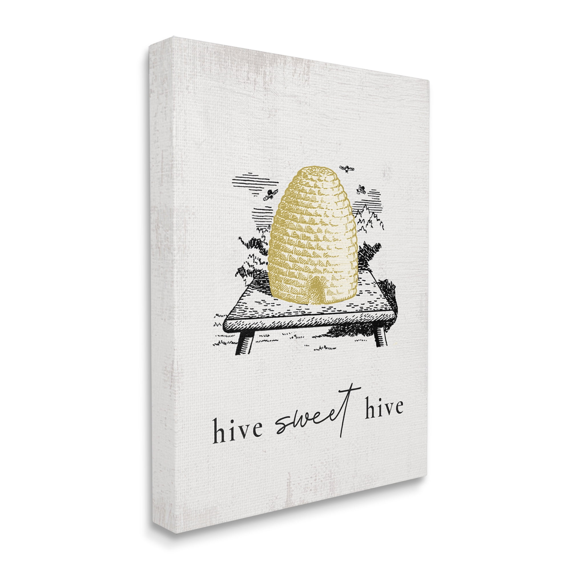 Stupell Industries Hive Sweet Hive Vintage Beehive Illustration Bee Pun Graphic Art Gallery-Wrapped Canvas Print Wall Art, 30x40, by Daphne Polselli