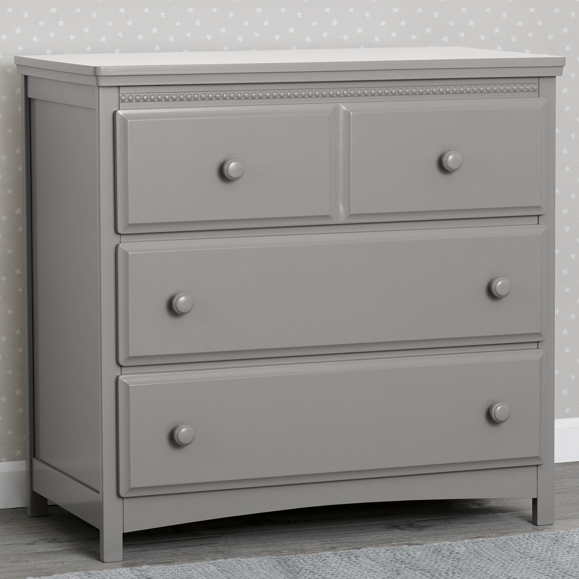 Delta Children Waverly 3 Drawer Dresser with Changing Top and Interlocking Drawers, Grey