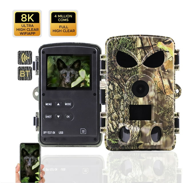 Trail Camera 8K Wildlife Camera with BT GPS WiFi APP Night Vision Camera Waterproof 60MP Photos Fast Trigger Hunting Camera